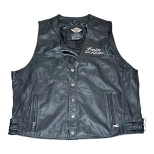 Vintage Y2K Harley-Davidson Vest Mens 2XL Leather Black Motorcycle 097024-06VM